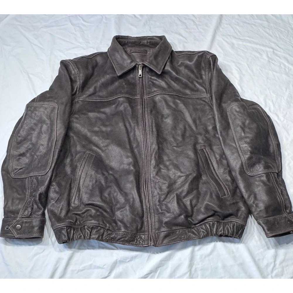 VTG 80s RARE St Johns Bay Brown Leather Jacket XL Flannel‎ Blanket Lined RN93677